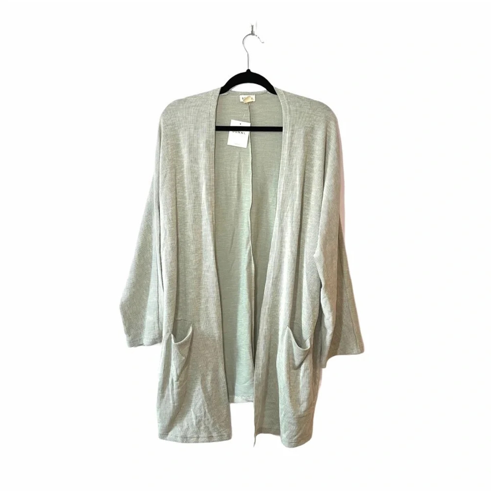 DONNI. Sandwash Ribbed Open Front Cardigan Tan White Stripe NWT One Size Women’s